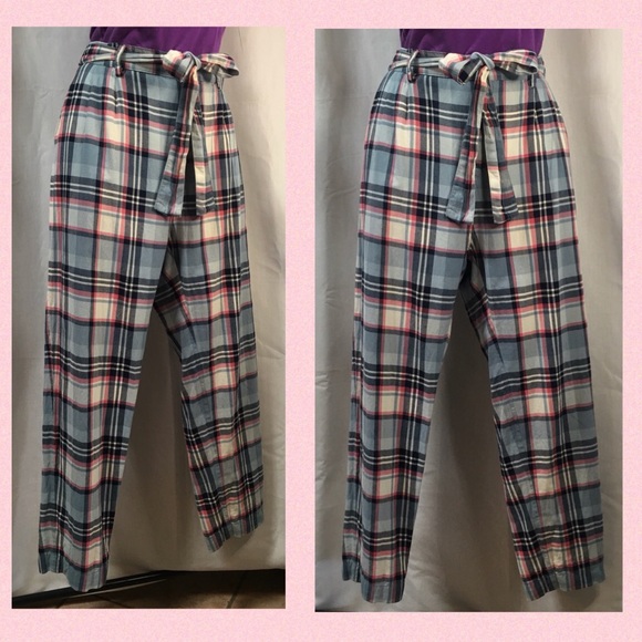 Princess Highway Pants - *Princess Highway*cotton plaid trousers in soft blue tones & a light pink stripe